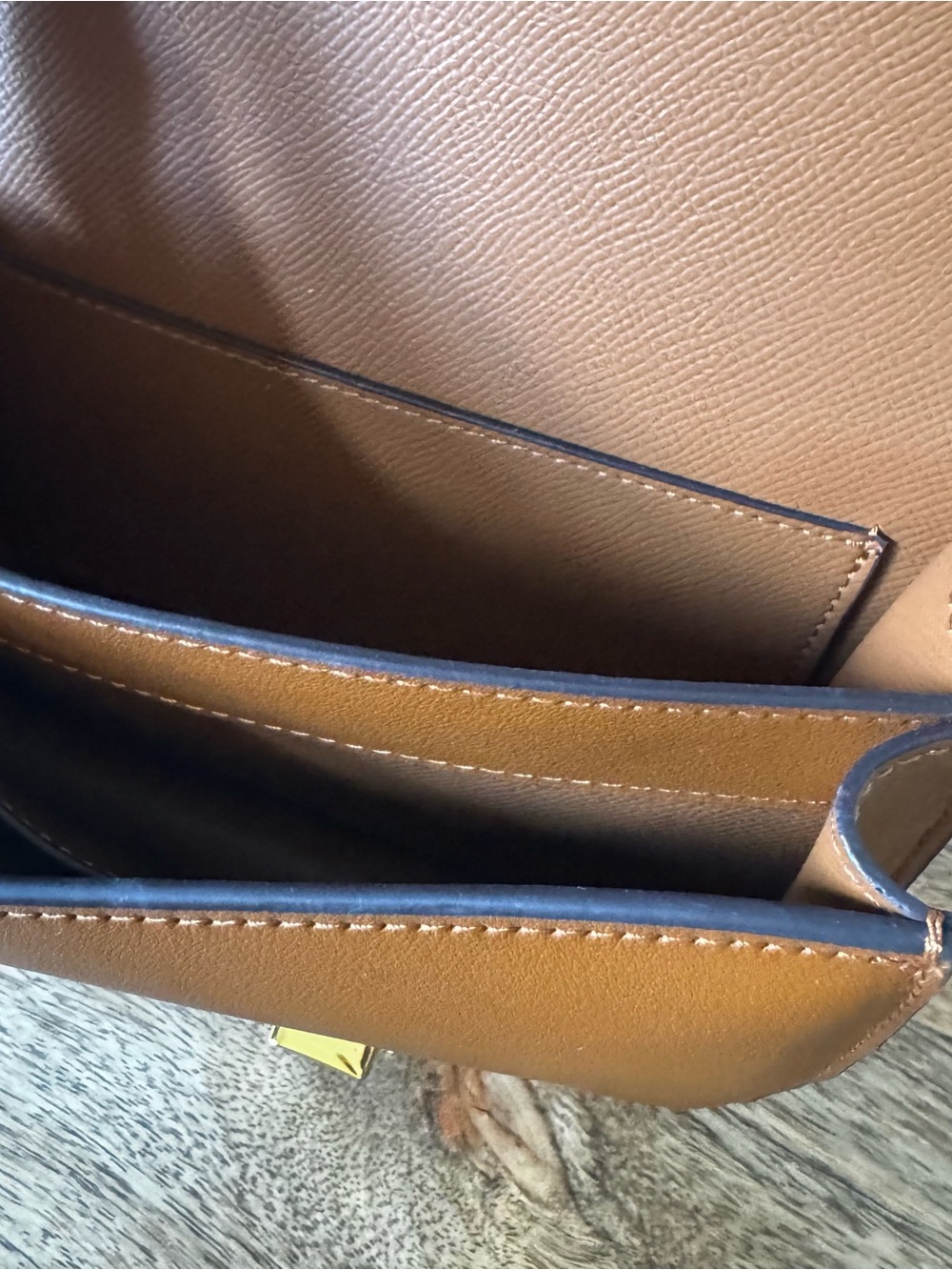 Gold Brown Tan Smooth Leather Logo 18 KK Crossbody Convertible Shoulder Bag - Picture 8 of 8